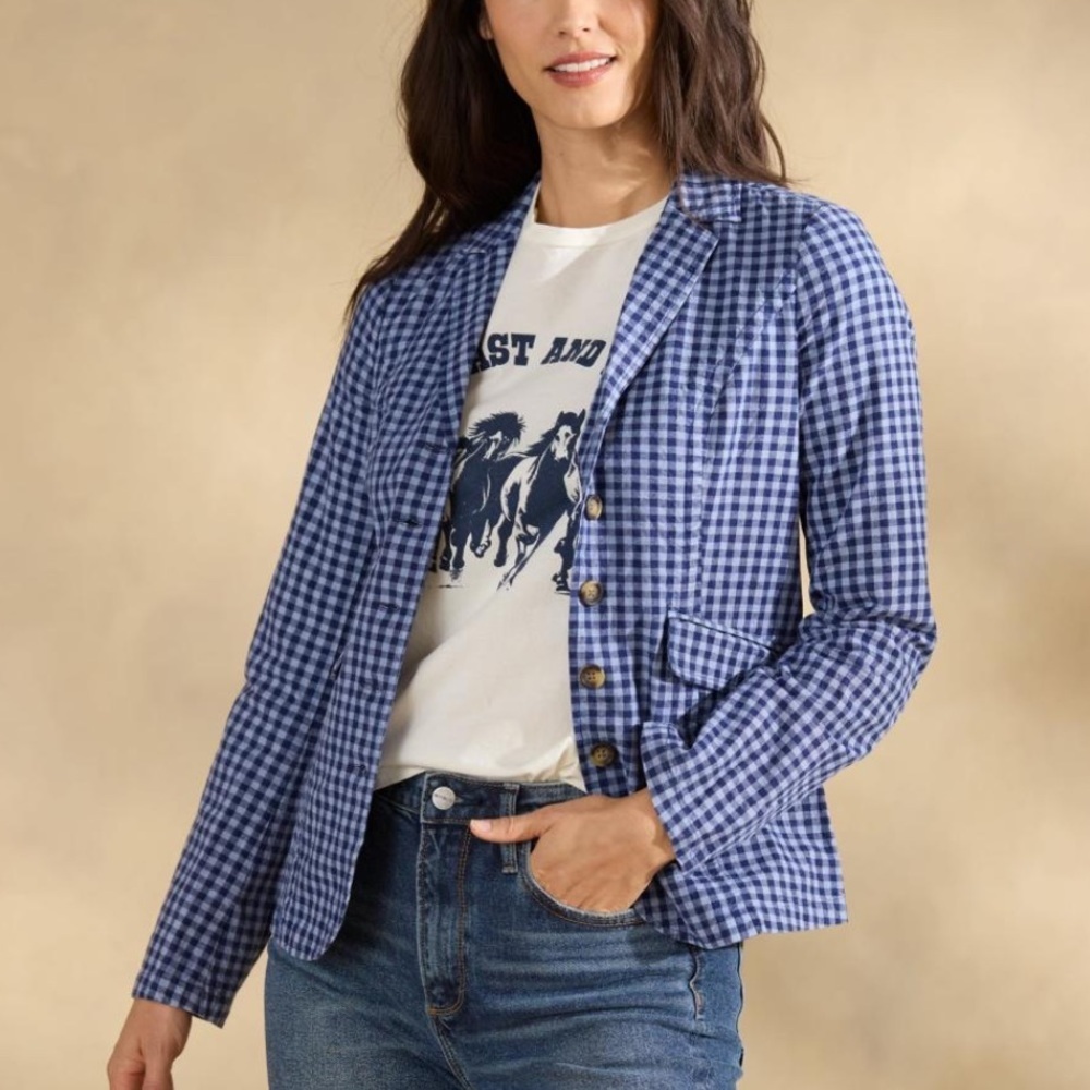 Sundance Living Bryce Blazer navy blue plaid